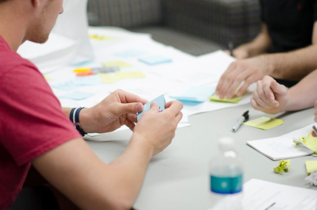 Team planning workflows and priorities using sticky notes